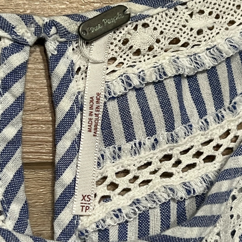 Free People FP Striped Blue and White Dress with Lace Details XS - Picture 3 of 4